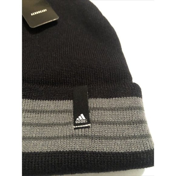 Adidas Aeroready Black/Gray Core Fold II Knit Cuff Beanie Men's One Size Fit All - Picture 7 of 7
